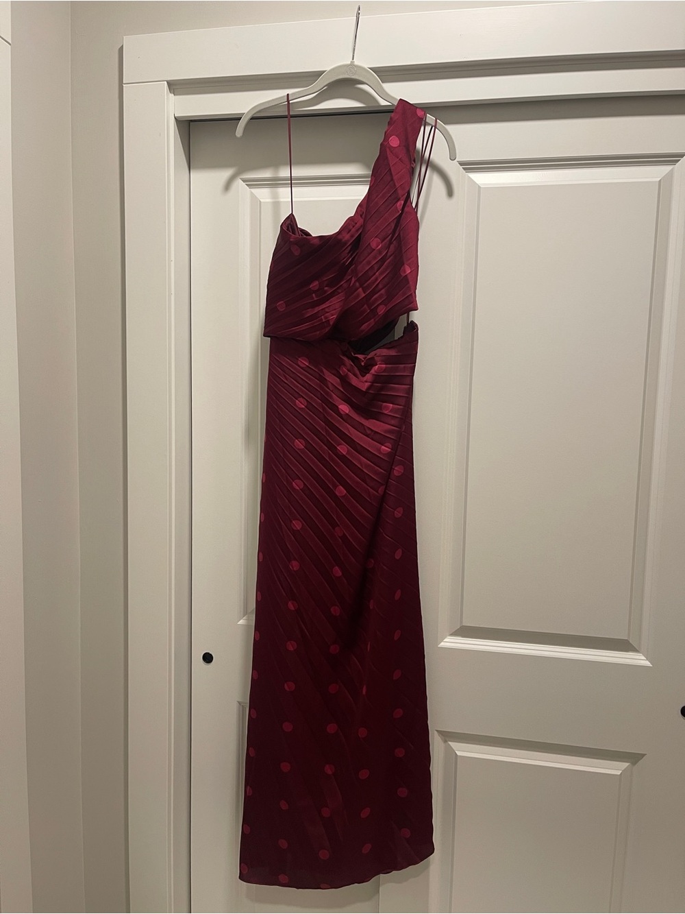 Abercrombie & Fitch One-Shoulder Burgundy Polka Dot Gown